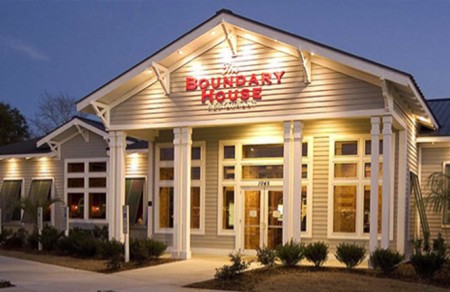 Exterior evening shot of Boundary House restaurant in Calabash NC