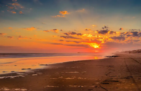 Sunrise And Sunset Over Same Horizon, Brunswick Islands, North Carolina